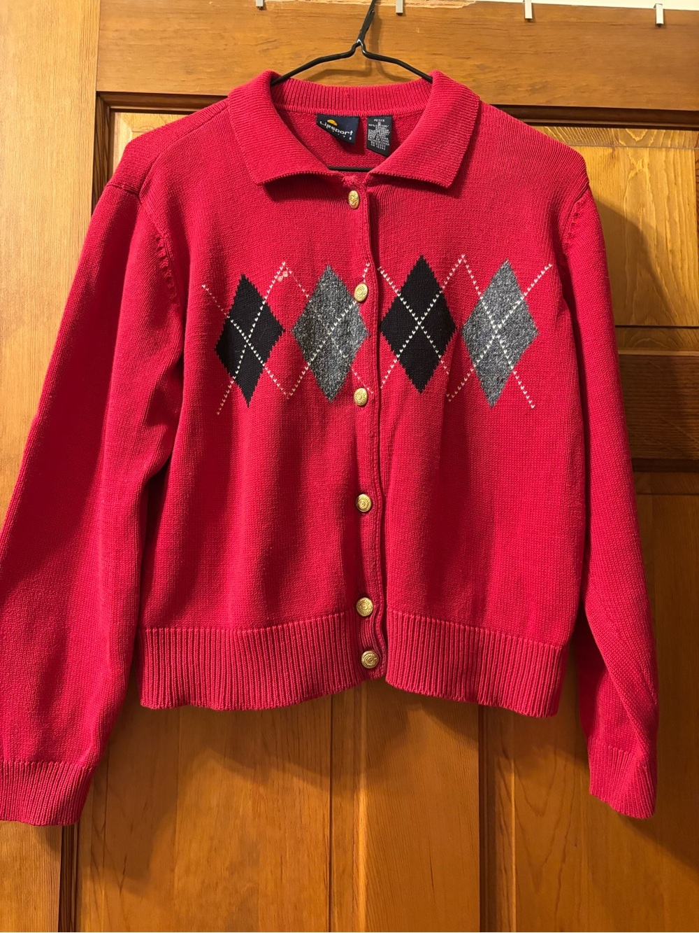 Vintage-Inspired Red Argyle Button Cardigan